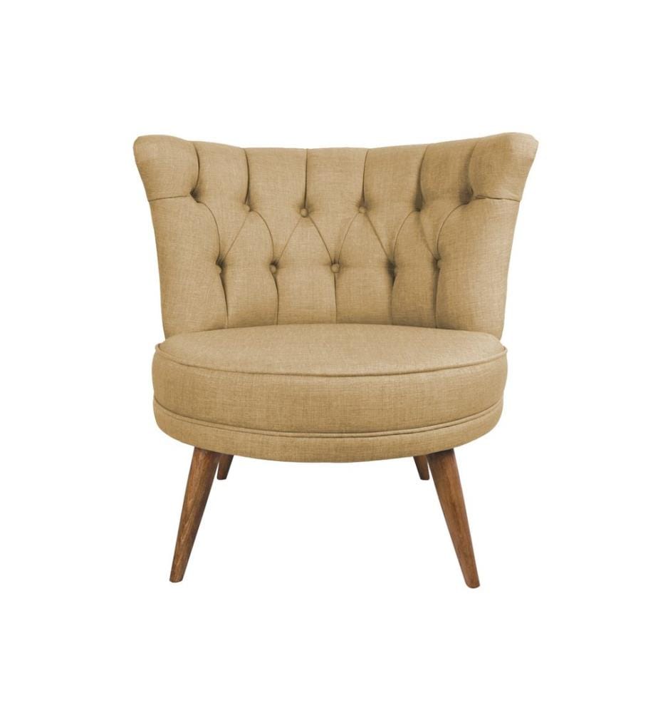 Wing Chair, Milky Brown, Solid Wood Frame, Polyester Fabric
