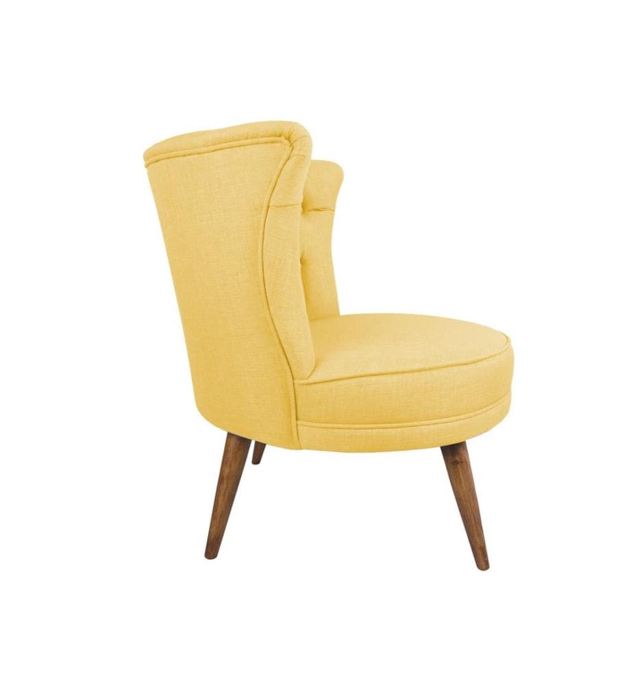 Wing Chair, Yellow, Solid Wood Frame, Polyester Fabric
