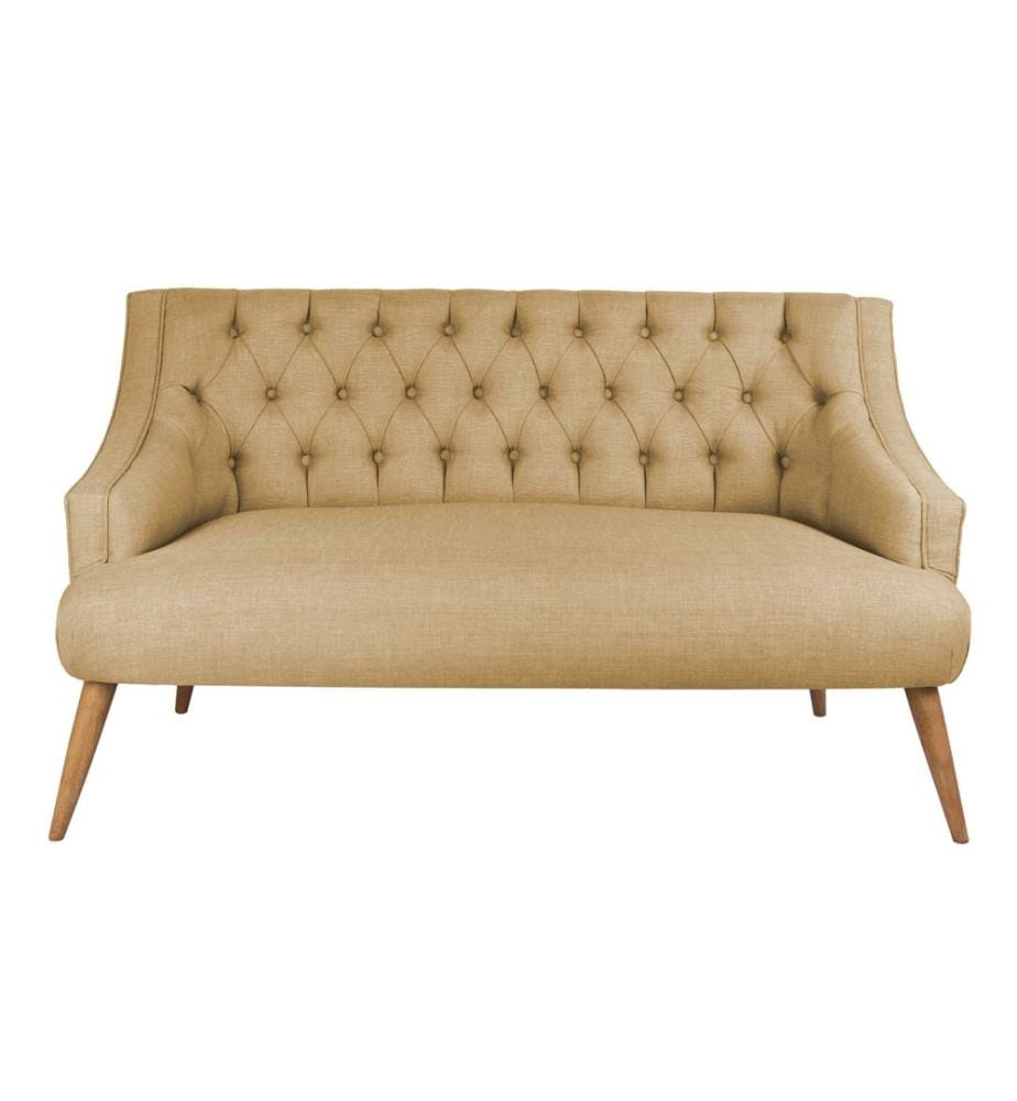 2-Seat Sofa, Milky Brown, Solid Wood Frame, Polyester Fabric