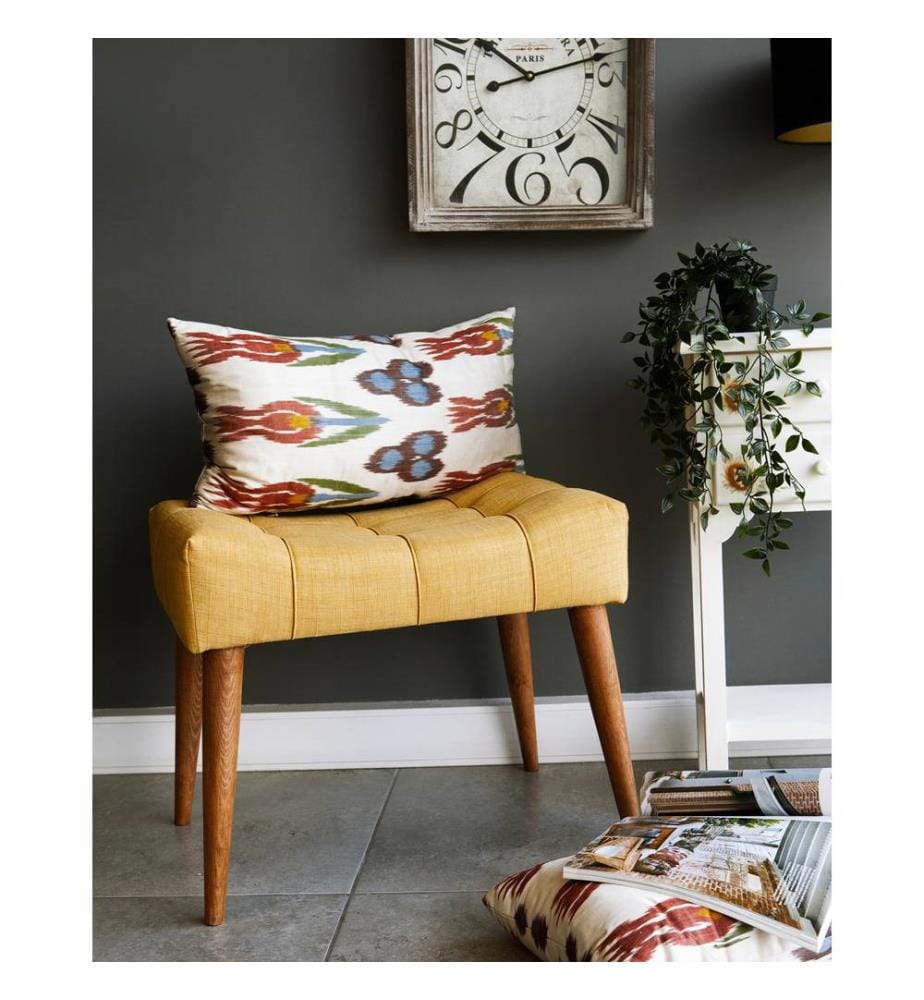 Pouffe, Yellow, Solid Wood Frame, Polyester Fabric
