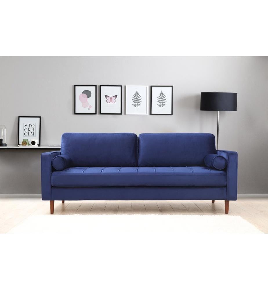 3-Seat Sofa, Navy Blue, Beech Wood / Chipboard Frame, Polyester Fabric