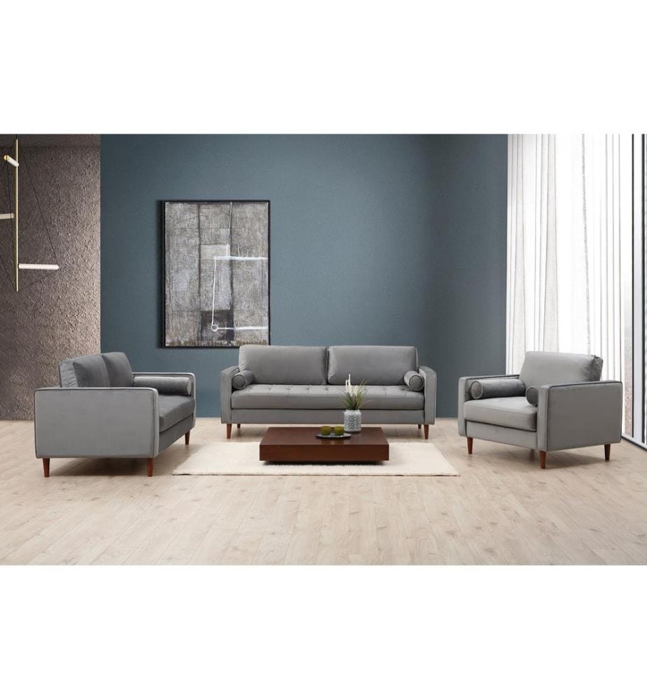 3-Seat Sofa, Light Grey, Beech Wood / Chipboard Frame, Polyester Fabric