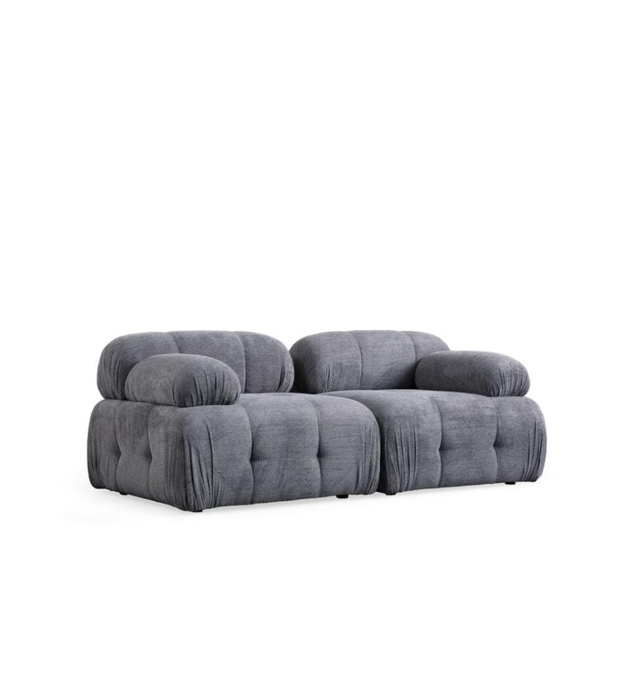 Canapé 2 places, gris, structure : BOIS DE HÊTRE / AGRAGÉ, tissu : 100 % POLYESTER, pieds en plastique