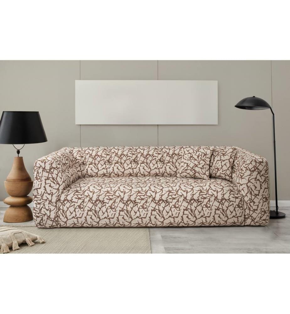 3-Seat Sofa, Tan, Frame: Beech Wood / Chipboard, Fabric: 100% Polyester