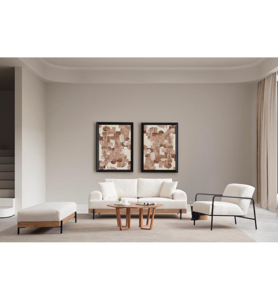 Pouffe, White, Frame: Beech Wood / Chipboard, Fabric: 100% Polyester