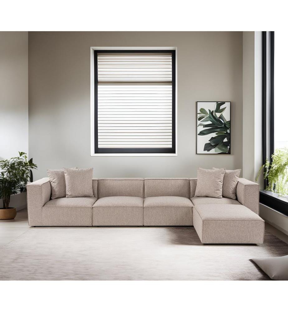 Corner Sofa, Sand Beige, Frame: 100% Hornbeam, Fabric: 100% Linen