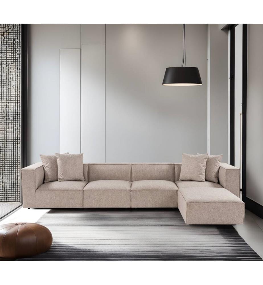 Corner Sofa, Sand Beige, Frame: 100% Hornbeam, Fabric: 100% Linen