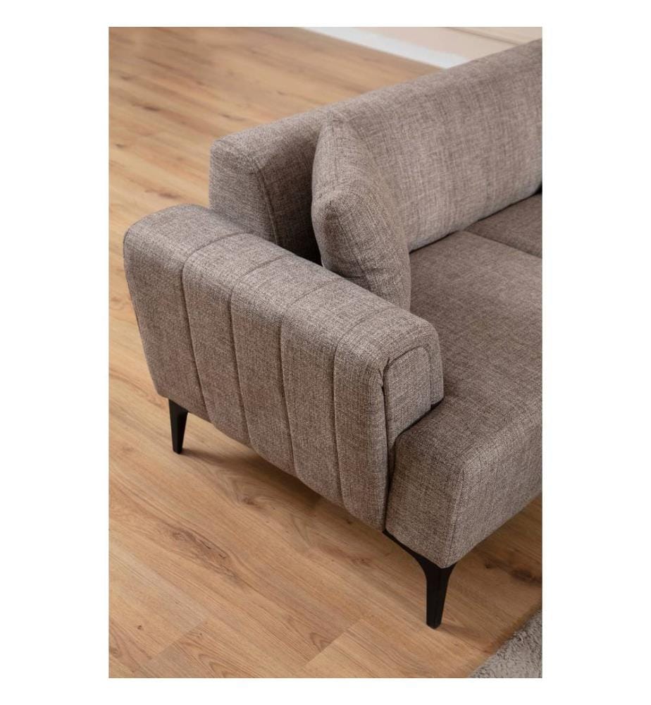 Canapé 2 places, Light Brown, châssis : Bois de hêtre / Chipboard, tissu : 100% polyester