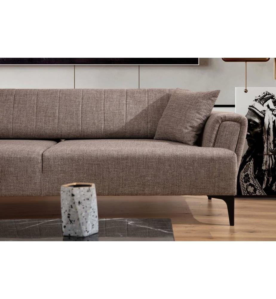 Hellbraun, Gestell: Buchenholz / Chipboard, Stoff: 100% Polyester, 3-Sitz Sofa-Bett