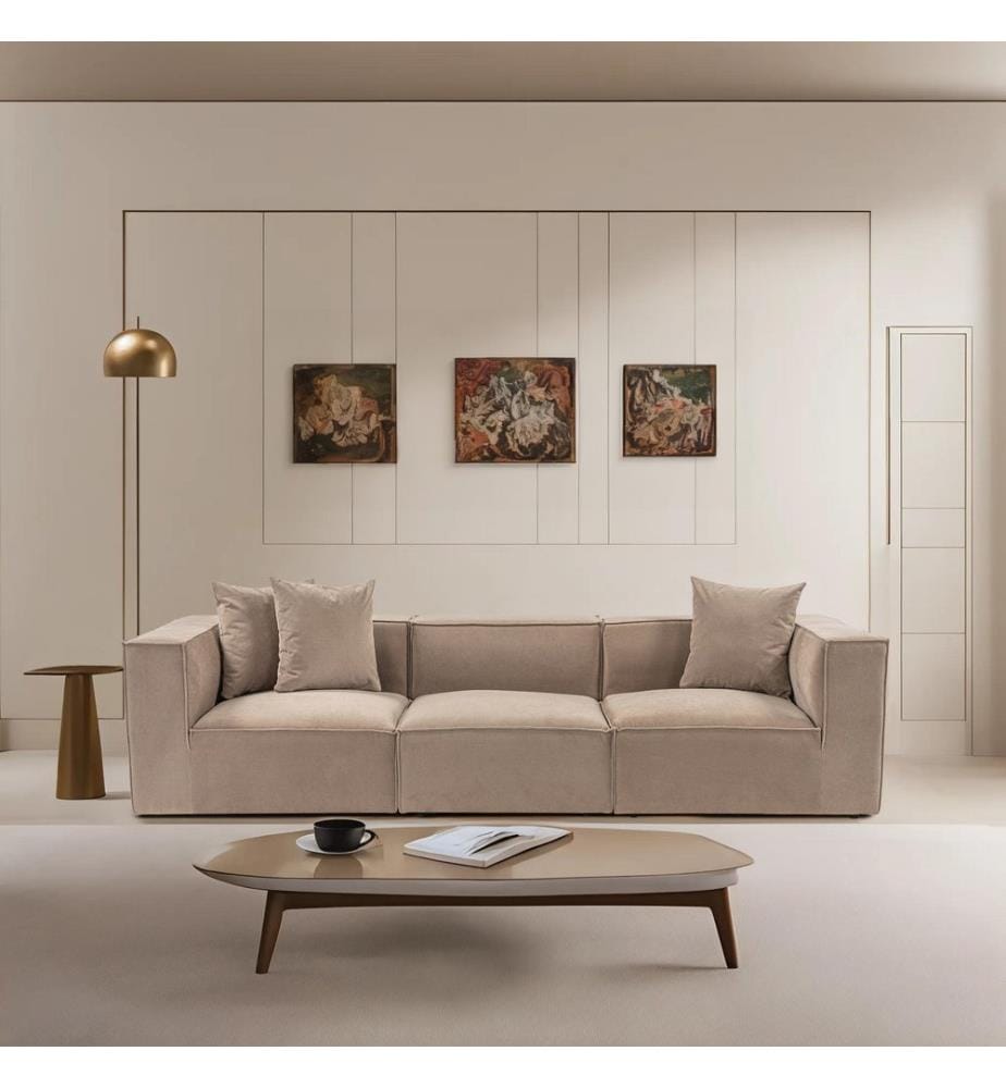 Canapé 3 places, cappucino, châssis : 100% Hornbeam, tissu : 100% Linen