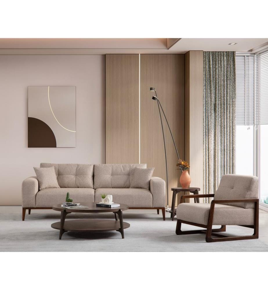 3-Seat Sofa-Bed, Beige, Frame: Beech Wood / Chipboard, Fabric: 100% Polyester