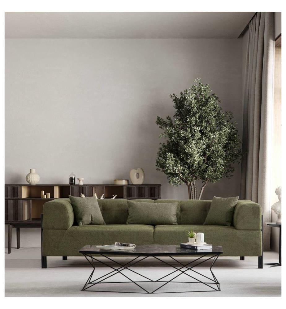 3-Seat Sofa, Green, Frame: Beech Wood / Chipboard, Fabric: 100% Polyester