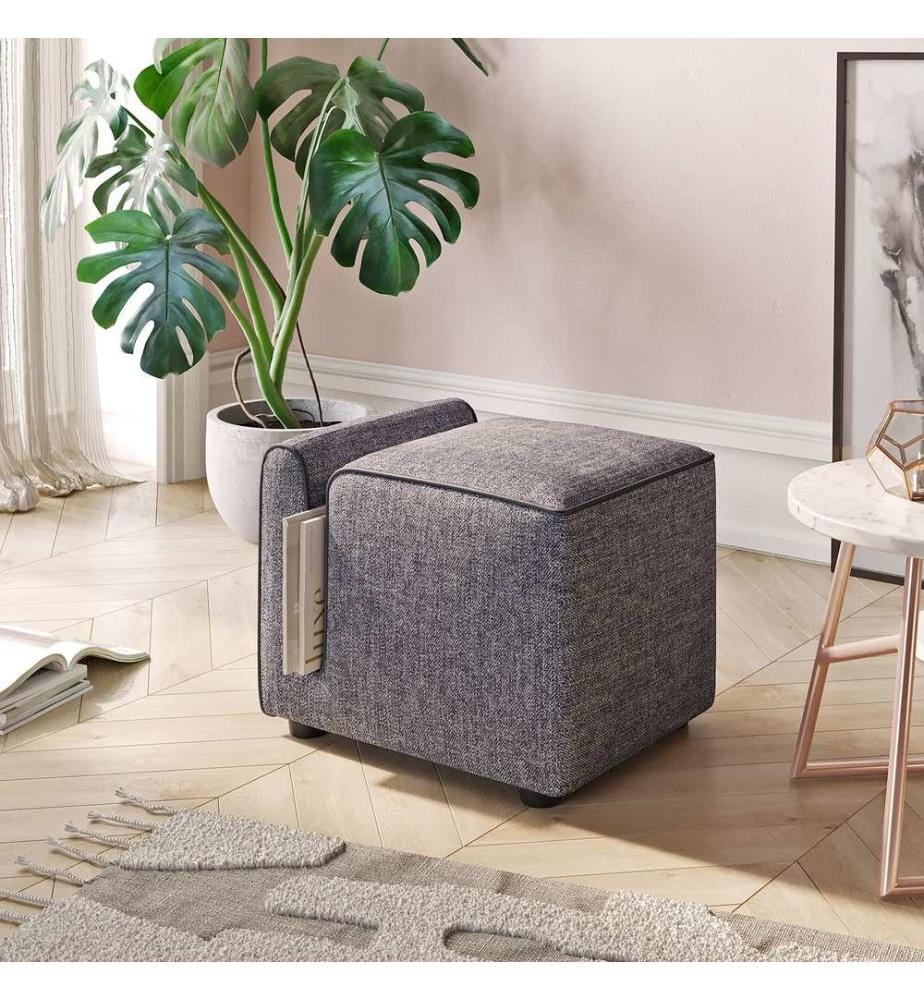 Pouf, gris, mousse grise 28 DNS / mousse blanche 14 DNS