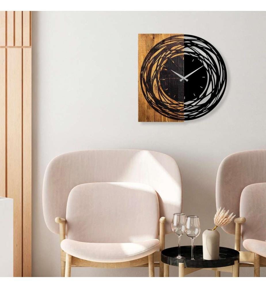 Horloge murale décorative en bois, noyer clair noir, bois