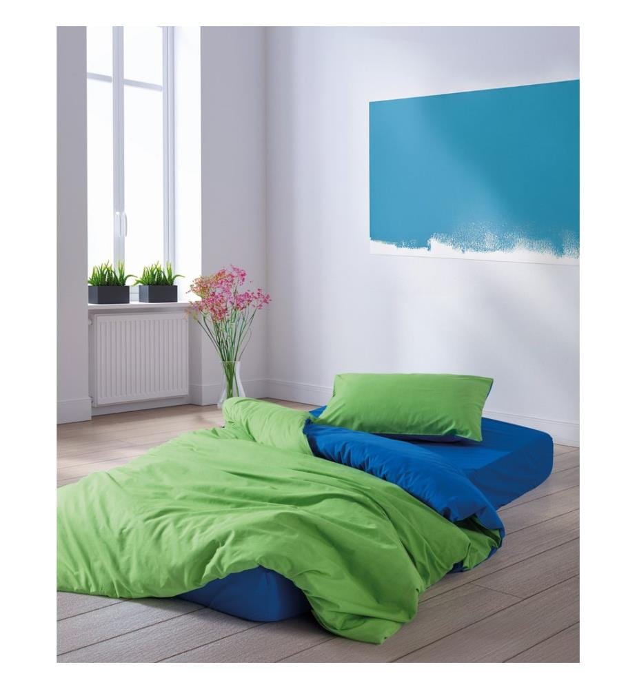 Ensemble housse de couette simple Ranforce, vert, bleu, 100 % COTON RANFORCE