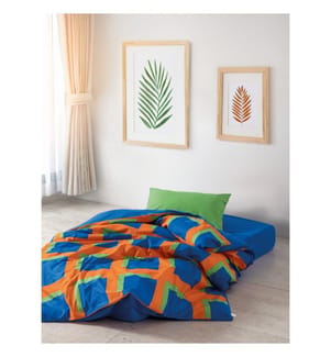Set copripiumino singolo Ranforce, blu, verde, arancione, 100% COTONE RANFORCE