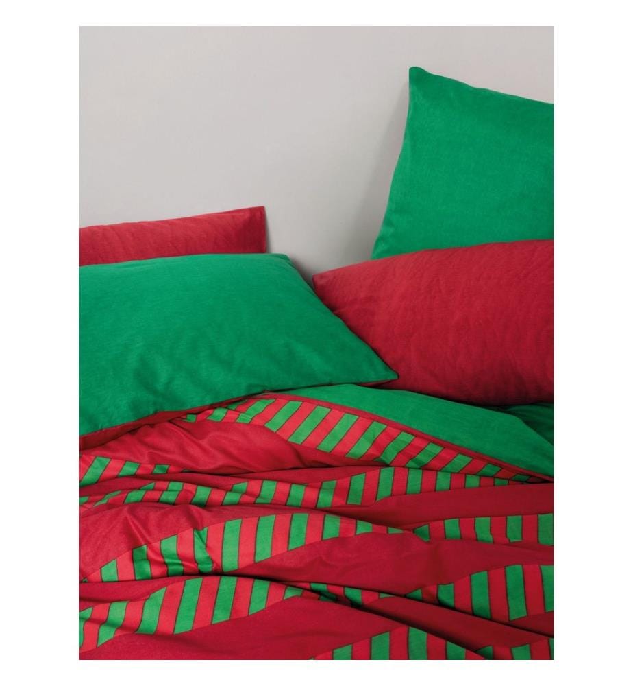 Ensemble housse de couette simple Ranforce, vert, rouge, 100 % COTON RANFORCE