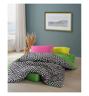 Set copripiumino Ranforce King, verde, bianco, nero, 100% COTONE RANFORCE