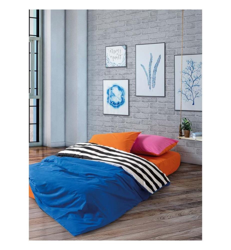 Ensemble de housse de couette Ranforce King, bleu, blanc, noir, 100 % COTON RANFORCE