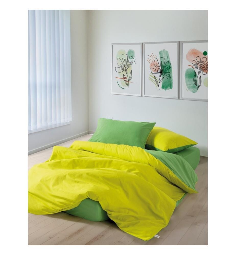 Ranforce Bettbezug-Set für Kingsize-Betten, gelb, grün, 100 % BAUMWOLLE RANFORCE