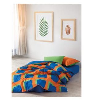 Set copripiumino Ranforce King, blu, verde, arancione, 100% COTONE RANFORCE