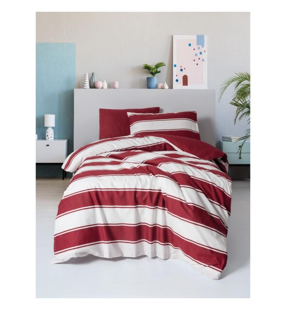 Ensemble housse de couette Ranforce King, rouge, blanc, 100 % COTON RANFORCE