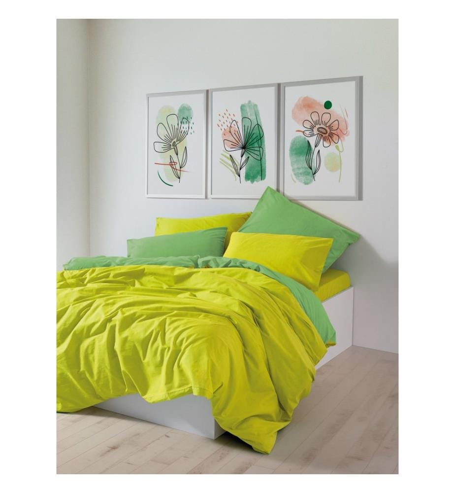 Ensemble housse de couette Ranforce Super King, jaune, vert, 100 % COTON RANFORCE