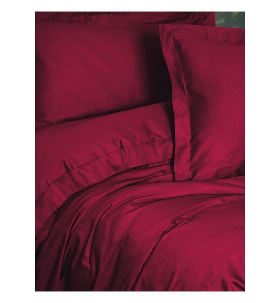 Ensemble housse de couette en satin, rouge bordeaux, 100 % COTON SATIN