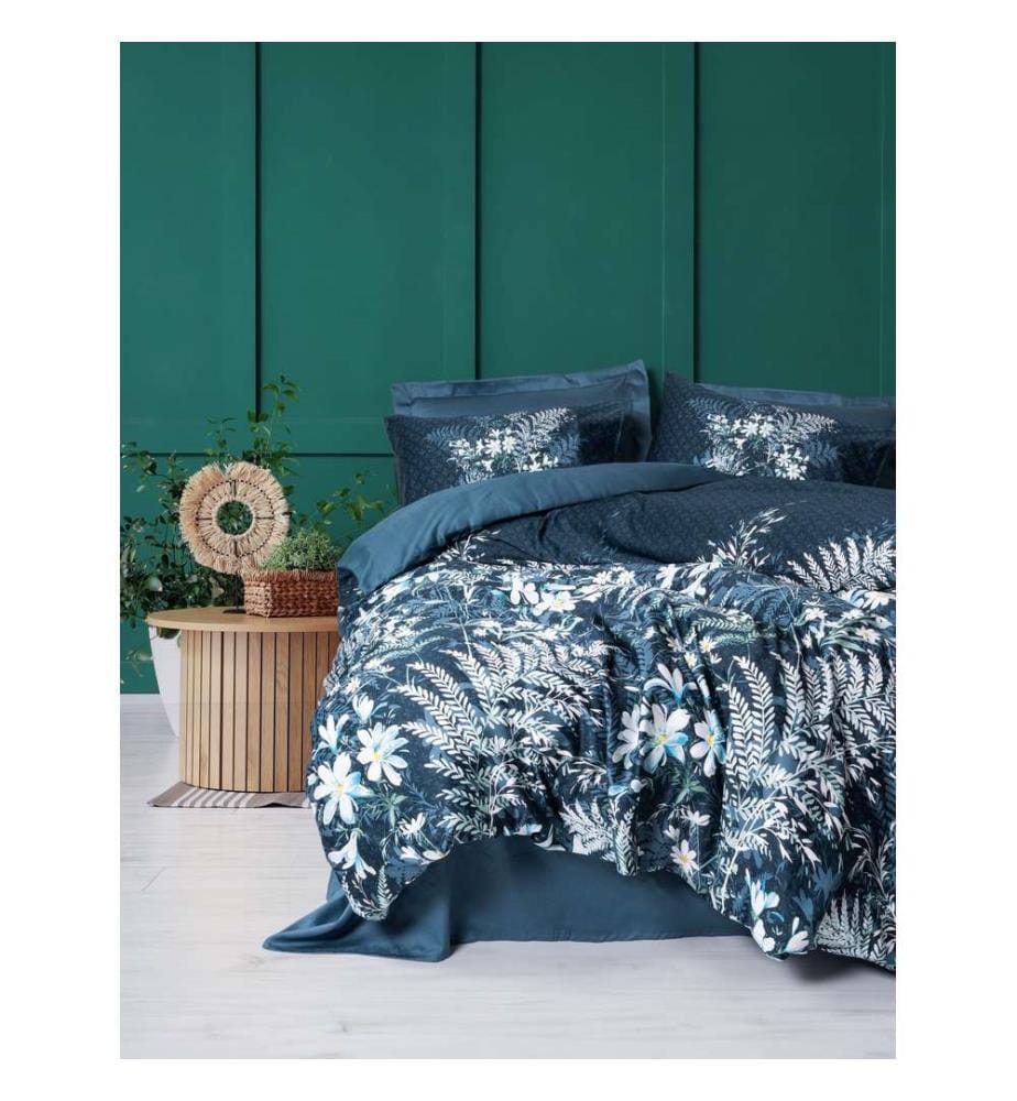 Ensemble housse de couette simple en satin, vert pétrole, 100 % COTON SATIN