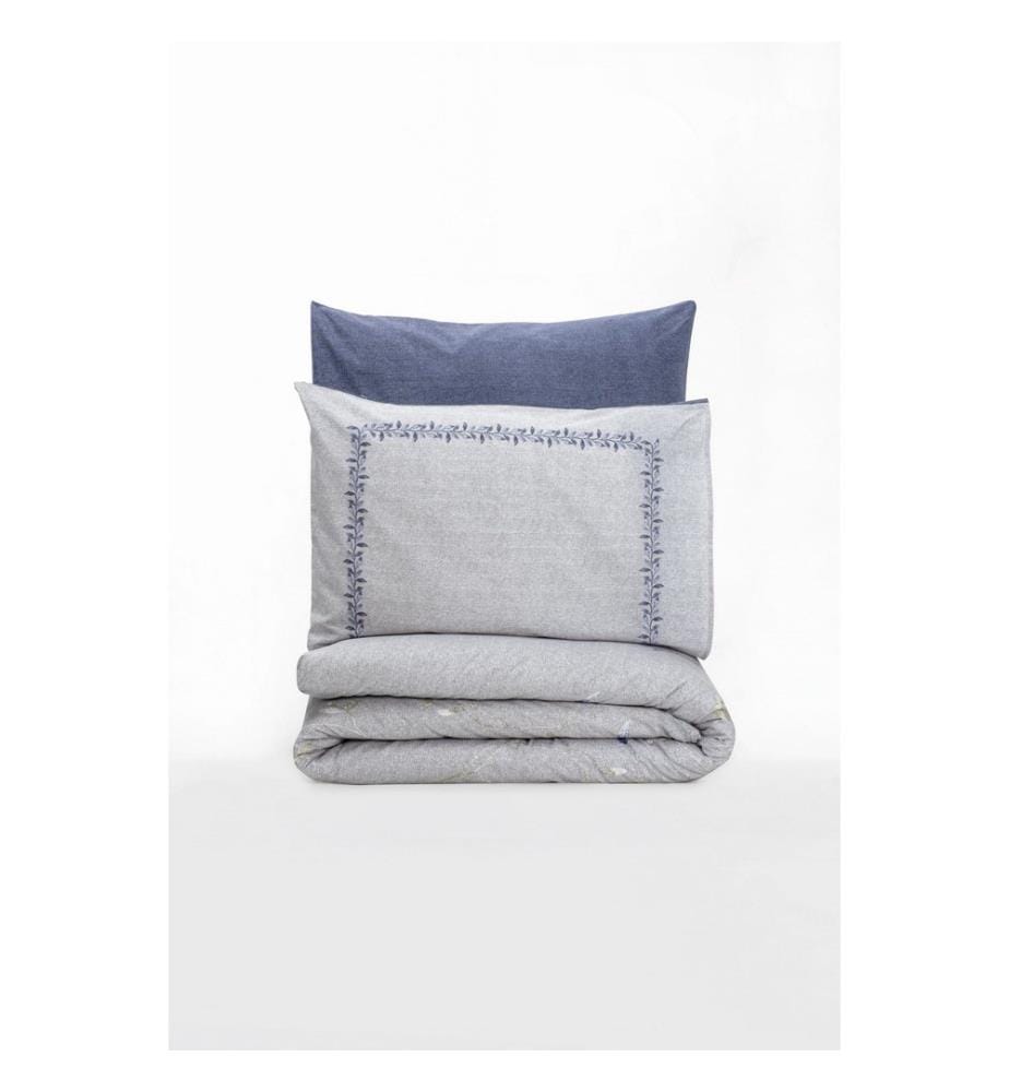 Ensemble housse de couette Ranforce, bleu foncé, gris clair, 100 % COTON RANFORCE