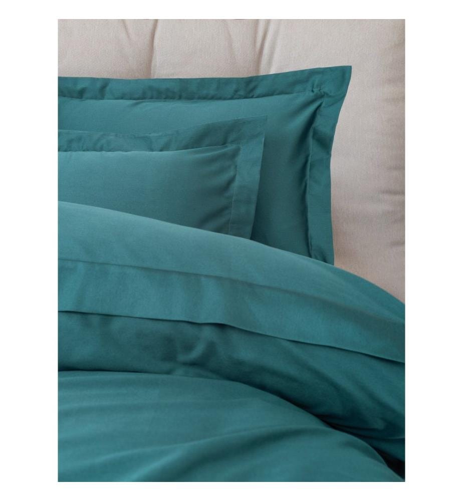 Ensemble housse de couette super king en satin, bleu pétrole, 100 % SATIN DE COTON