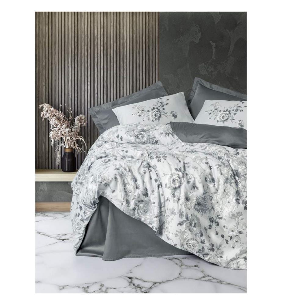 Ensemble housse de couette Super King en satin, gris, 100 % SATIN DE COTON