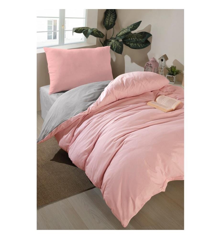 Ensemble housse de couette simple, poudre, gris, 65 % COTON / 35 % POLYESTER
