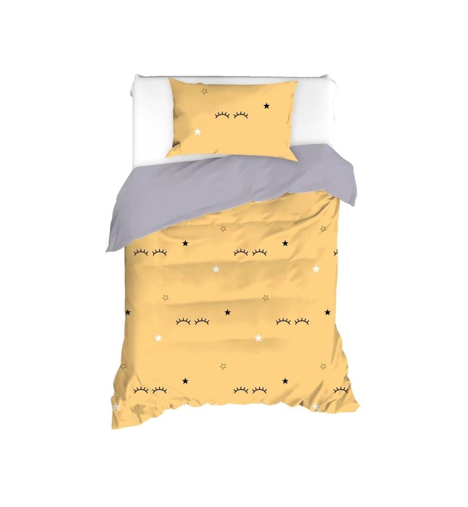 Ensemble housse de couette simple, jaune, 65 % COTON / 35 % POLYESTER