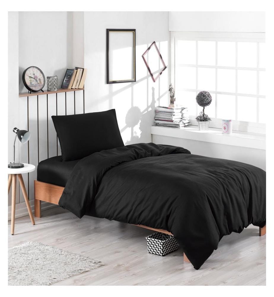 Ensemble housse de couette simple, noir, 65 % COTON / 35 % POLYESTER