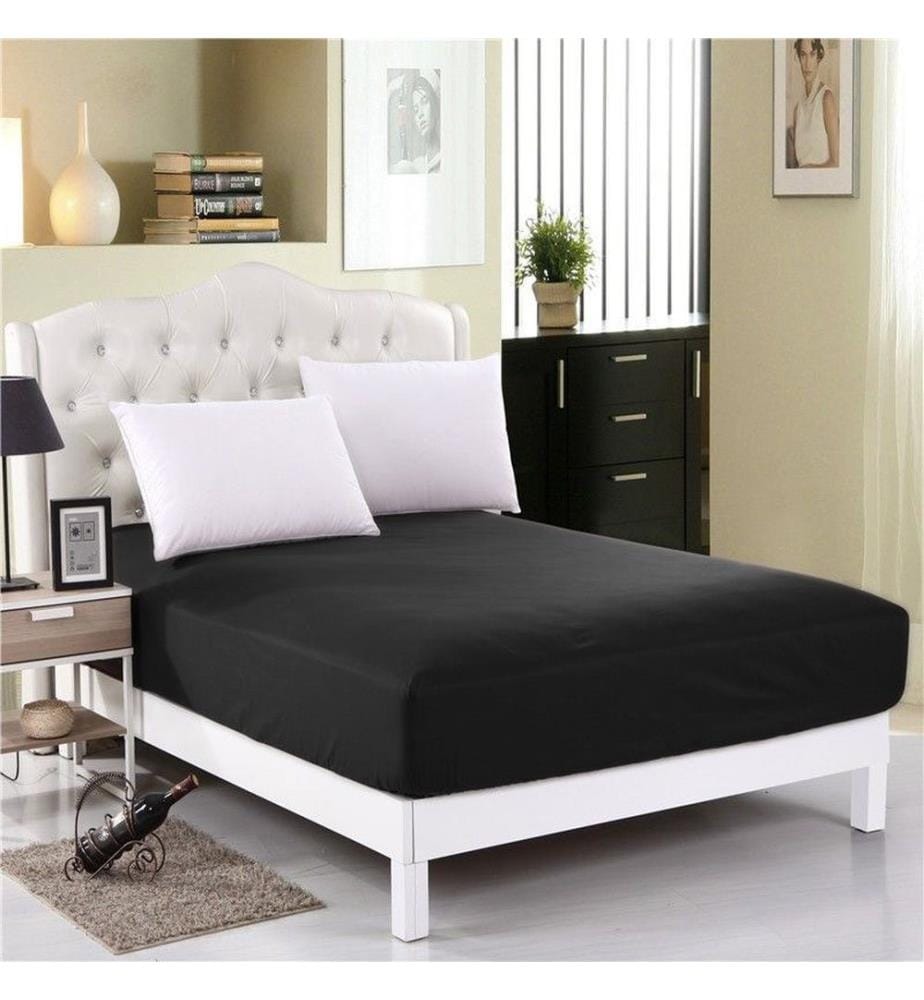 Drap-housse king size, noir, 65 % COTON / 35 % POLYESTER