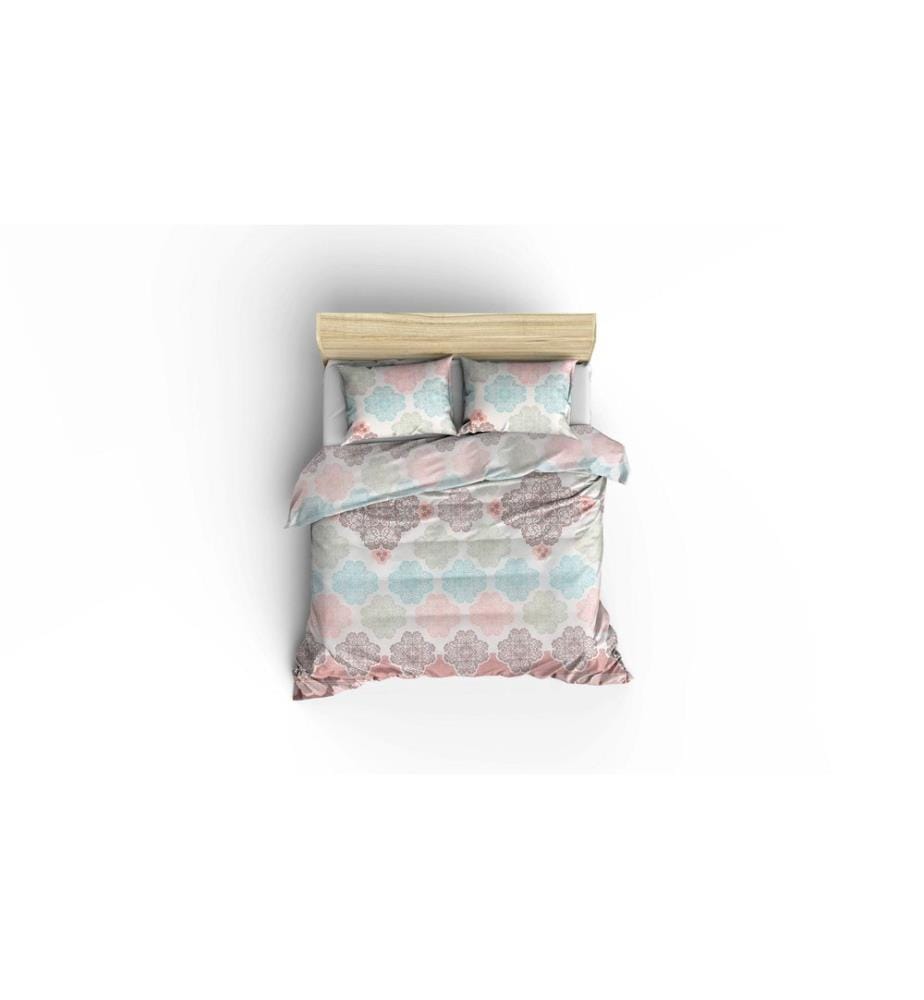 Ensemble housse de couette king, turquoise, saumon, crème, 70 % COTON / 30 % POLYESTER