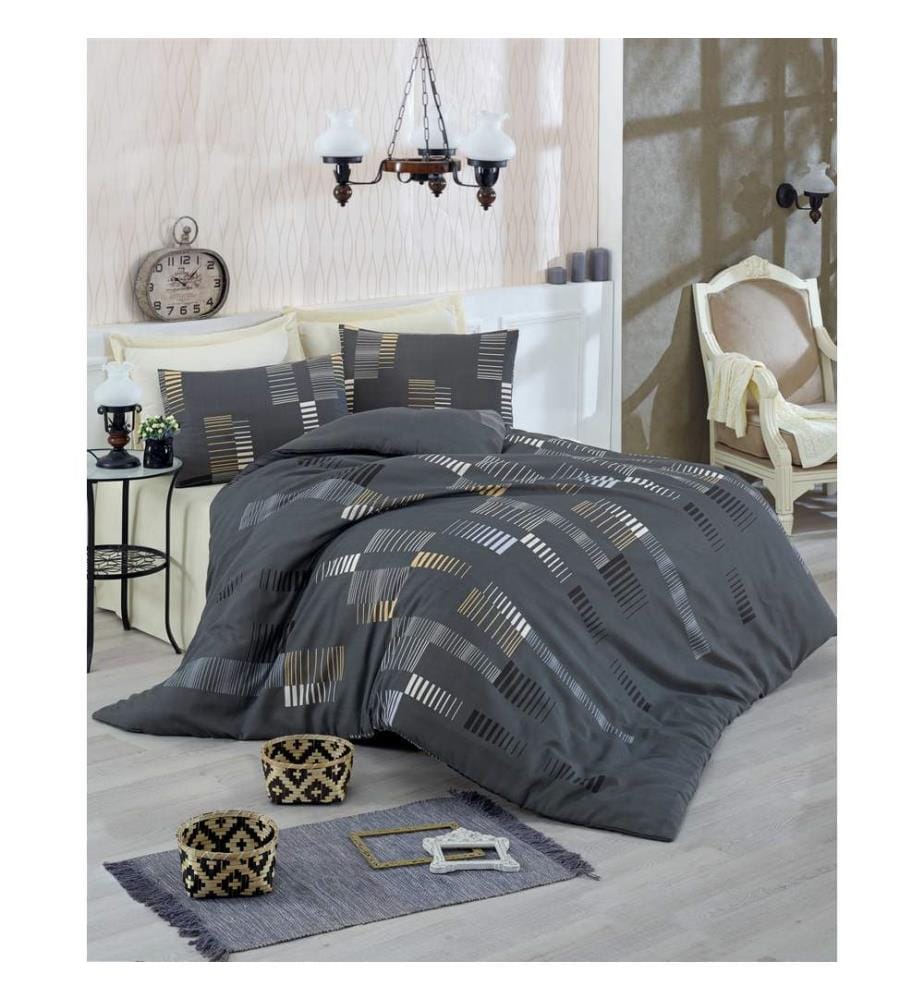 Ensemble housse de couette king, anthracite, doré, blanc, 65 % COTON / 35 % POLYESTER