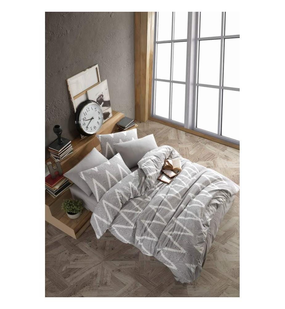 Ensemble housse de couette king size, gris, blanc, 65 % COTON / 35 % POLYESTER