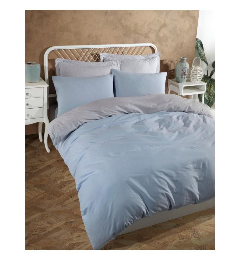 Ensemble housse de couette king size, bleu clair, gris, 65 % COTON / 35 % POLYESTER