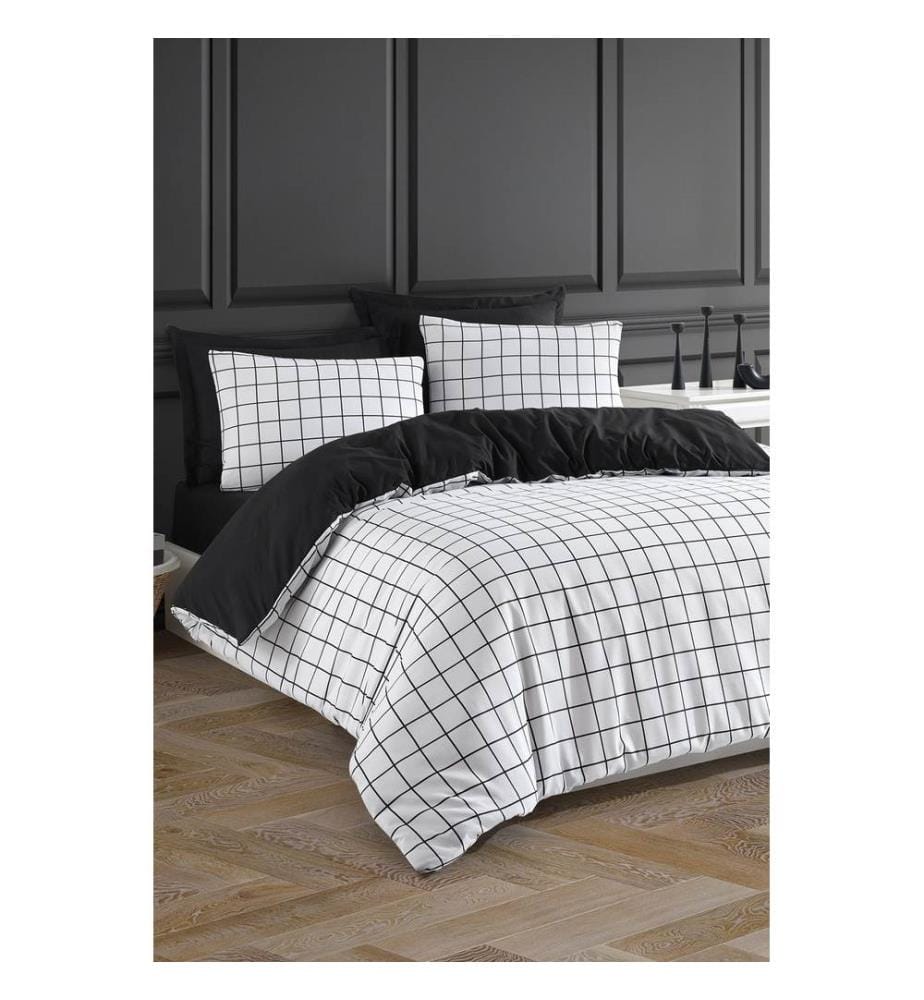 Ensemble housse de couette king size, noir, blanc, 65 % COTON / 35 % POLYESTER