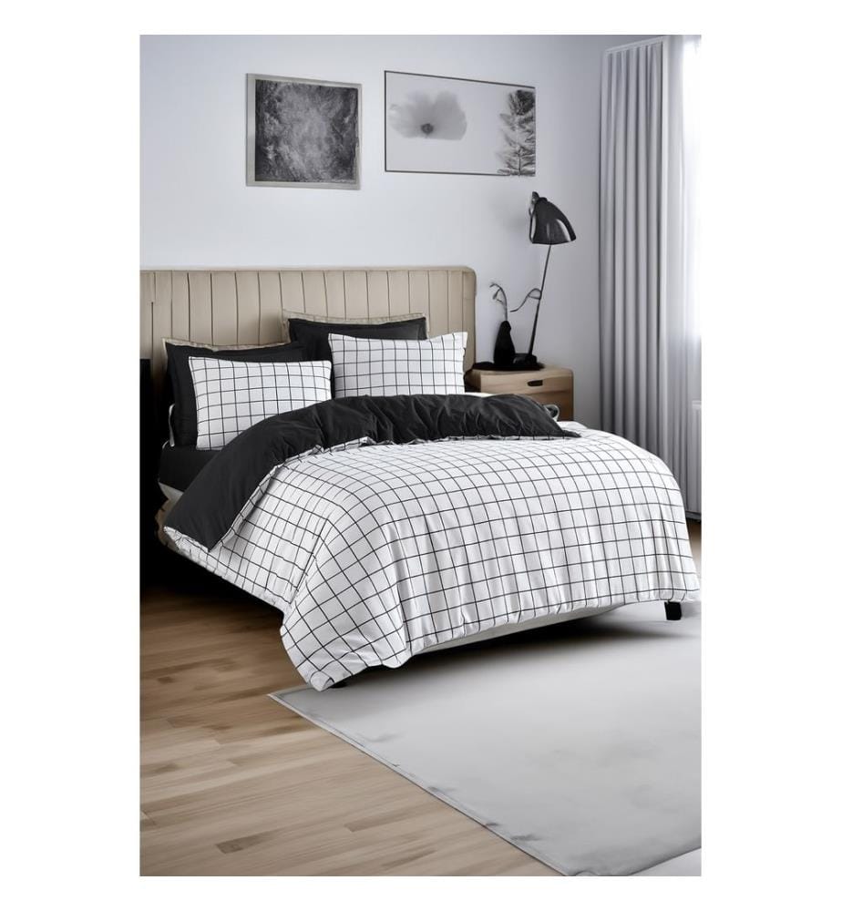 Ensemble housse de couette king size, noir, blanc, 65 % COTON / 35 % POLYESTER