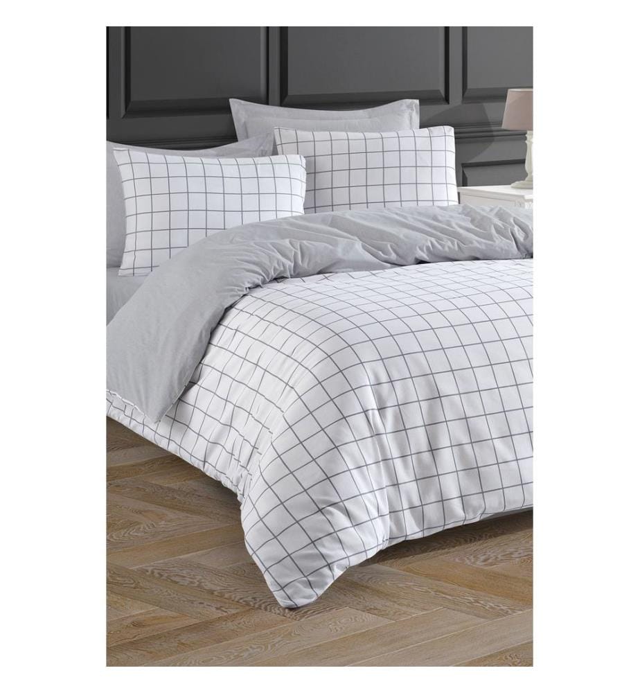 Ensemble housse de couette king size, gris, blanc, 65 % COTON / 35 % POLYESTER