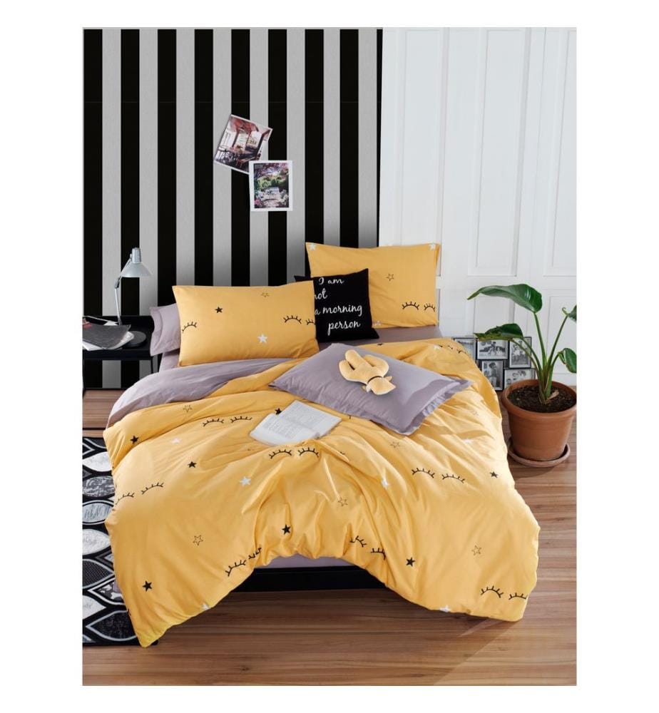 Ensemble housse de couette Super King, jaune, 65 % COTON / 35 % POLYESTER