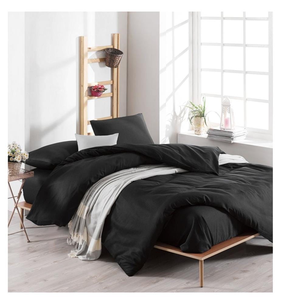 Ensemble housse de couette Super King, noir, 65 % COTON / 35 % POLYESTER