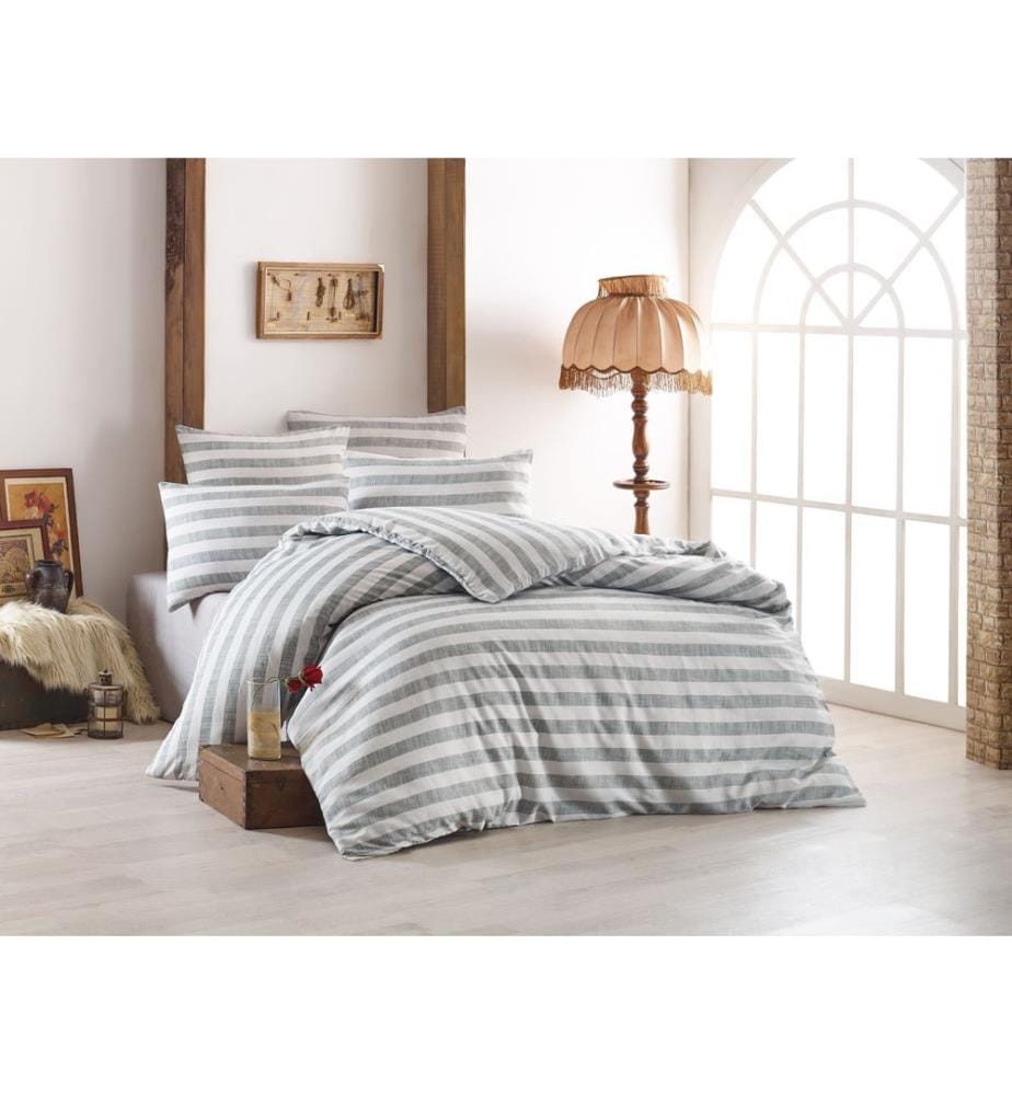 Ensemble housse de couette king size, gris, blanc, 65 % COTON / 35 % POLYESTER