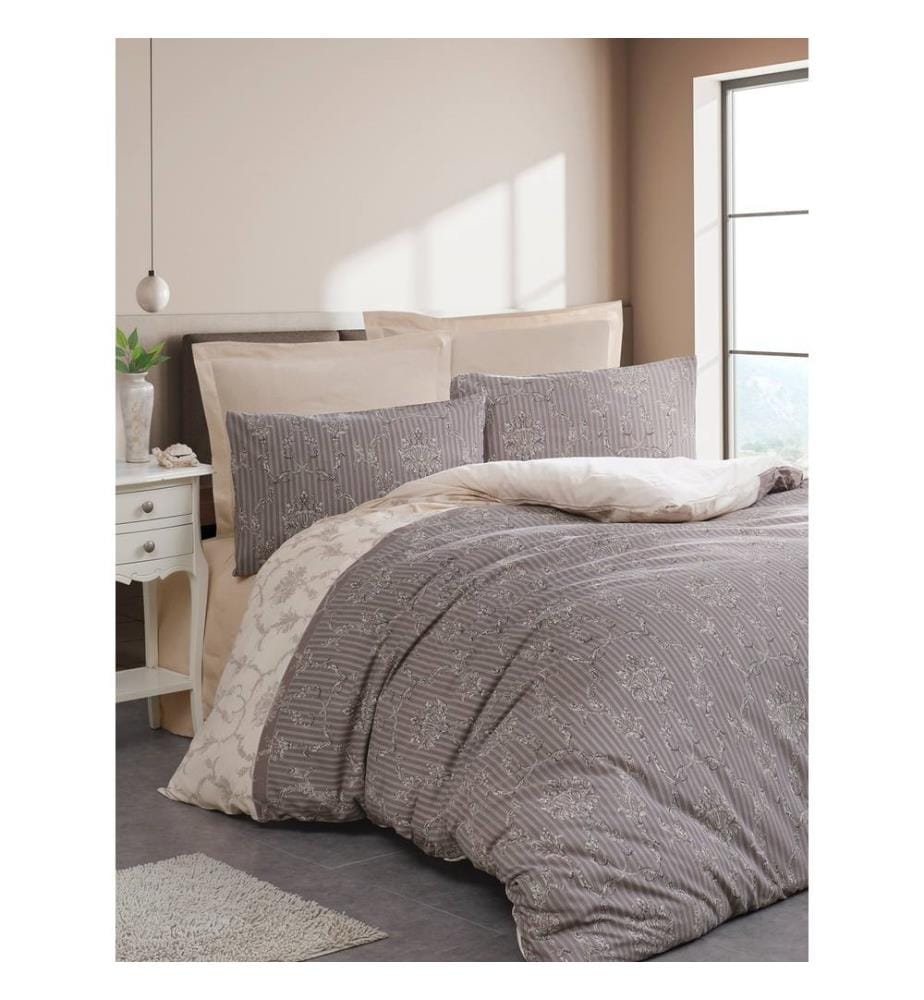 Ensemble housse de couette super king, marron, 65 % COTON / 35 % POLYESTER