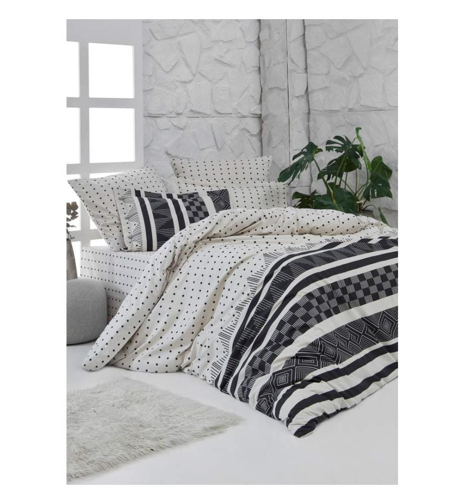 Crème, Noir, Couette, Coton Ranforce