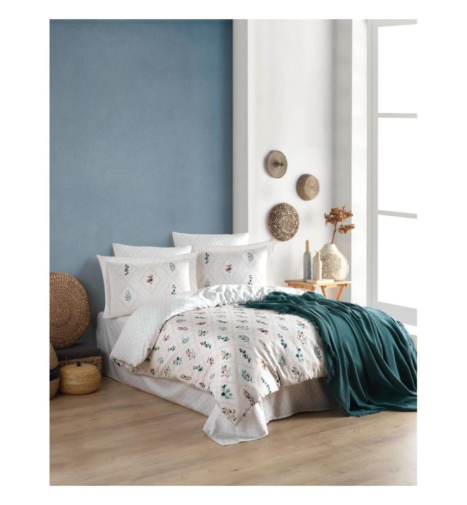 Ranforce Bettbezug-Set für Kingsize-Betten, weiss, grün, 100 % BAUMWOLLE RANFORCE