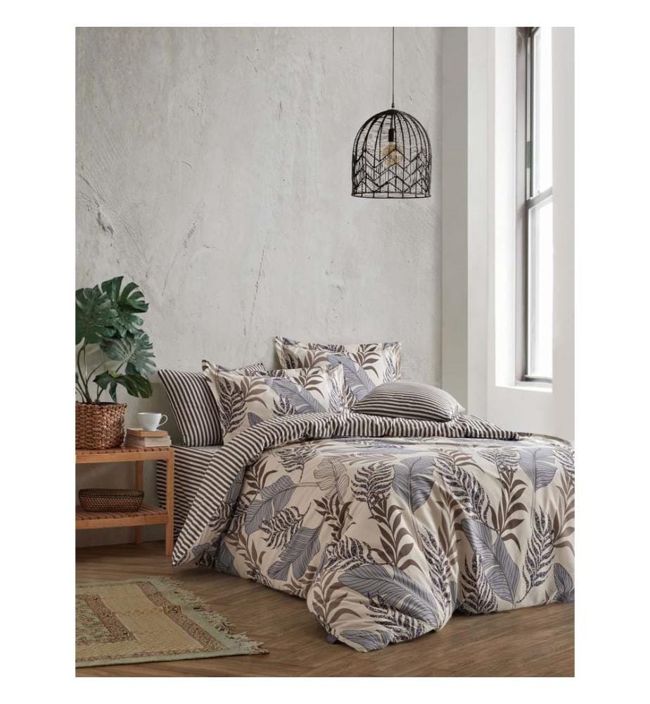 Ensemble housse de couette Ranforce King, doré, marron, bleu, 100 % COTON RANFORCE